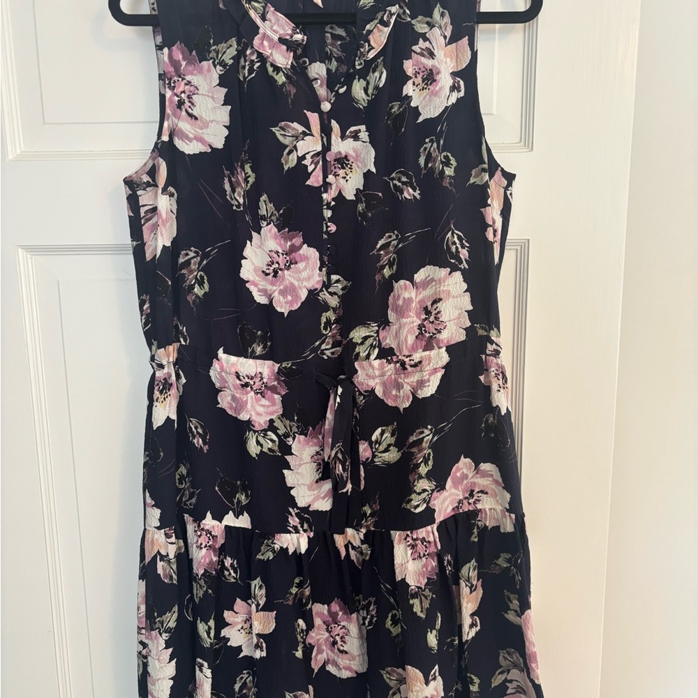 Rebecca Taylor Black and Pink Floral Midi Dress